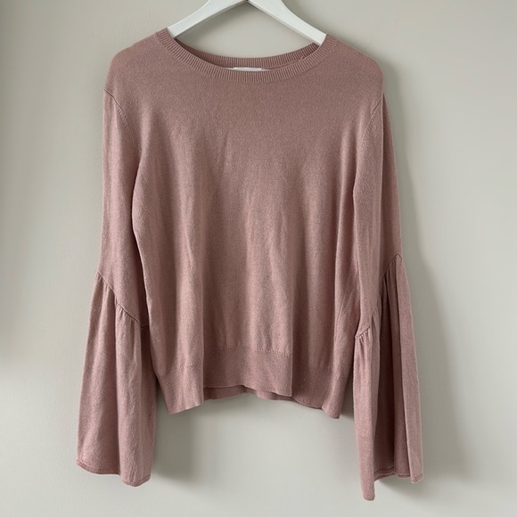 Leith Pink Fluted Bell Long Sleeve Knit Sweater Bell Cotton Wool Blend Small - Picture 2 of 13